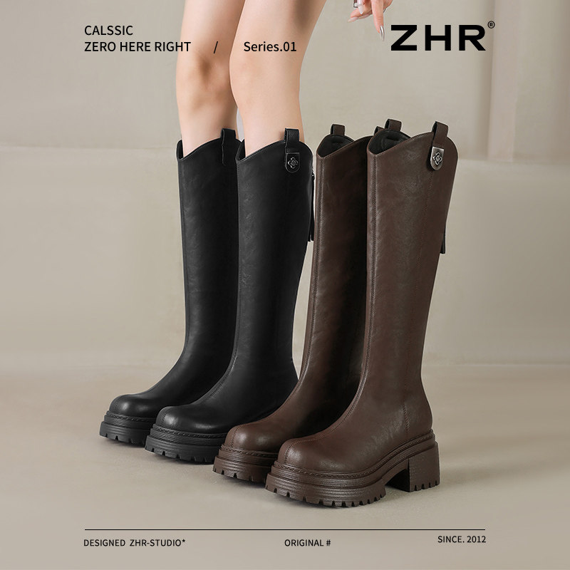 ZHR骑士靴女2025新款冬季厚底小个子显瘦长筒靴不过膝V口百搭靴子,淘宝优惠券,粉丝福利购,淘宝优惠卷