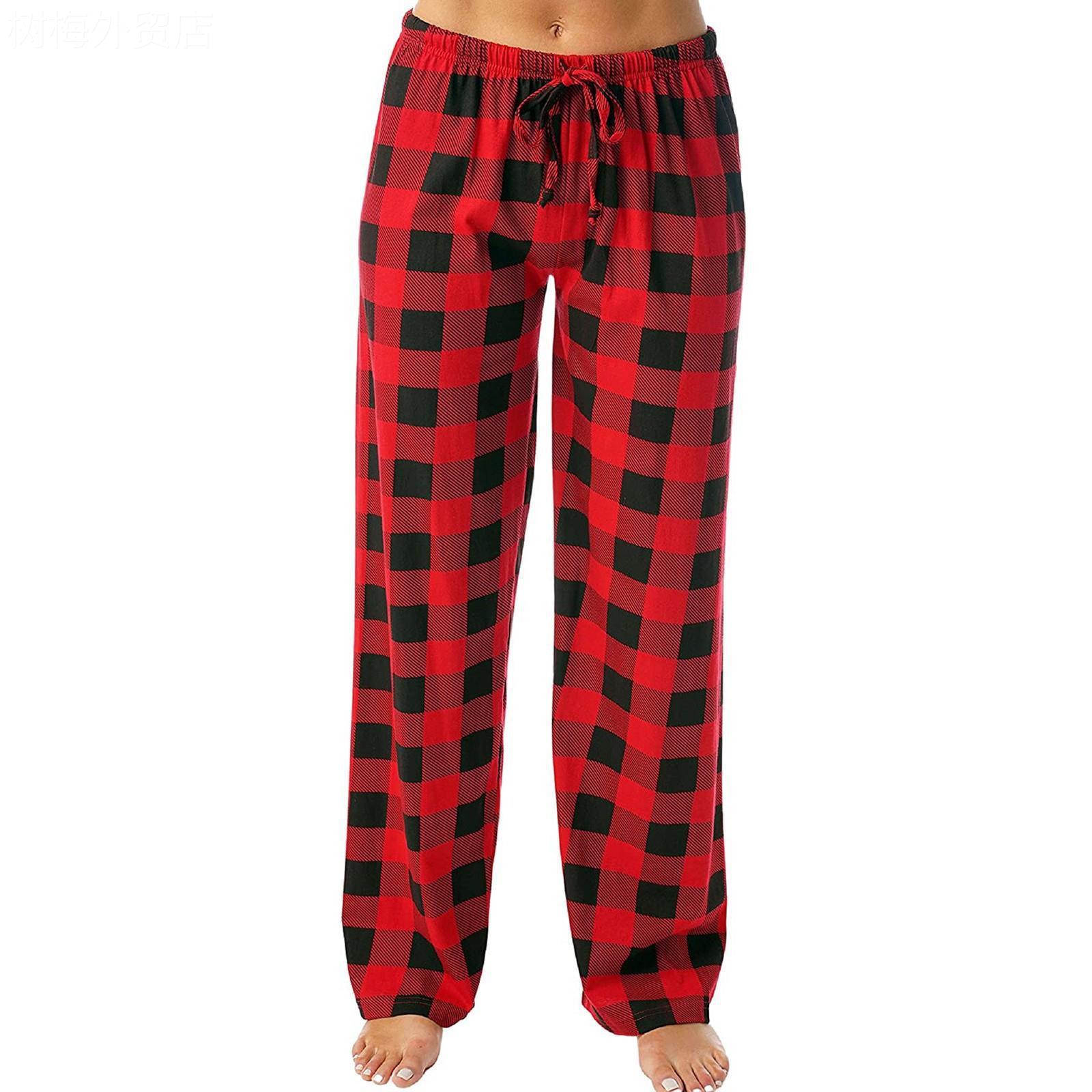 Women's casual pants plaid pajama pants wide leg pants阔腿裤-图1