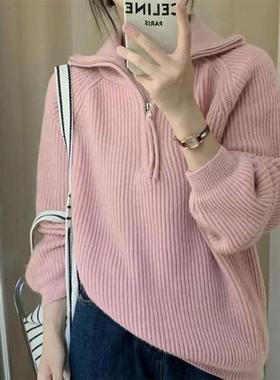 Women's zipper pullover sweater  outer wear knitted shirt