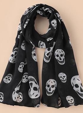 Halloween sized skull scarf万圣节大小骷髅头丝巾配饰黑白橘三