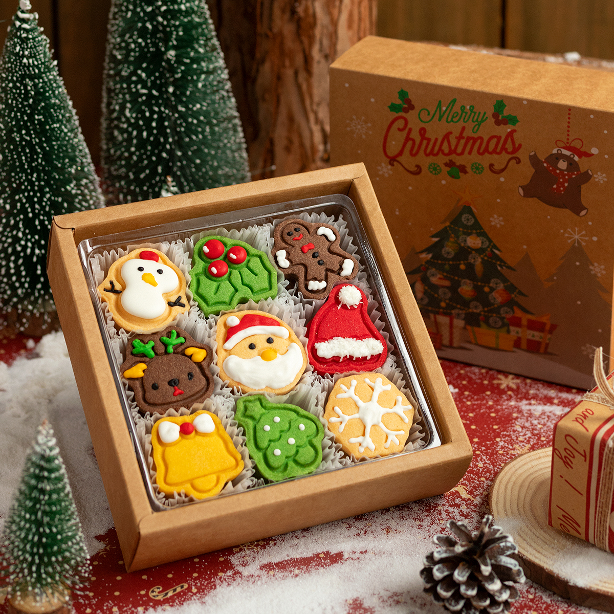 圣诞节礼物手工曲奇饼干礼盒装糖霜姜饼人独立包装限定自制小饼干