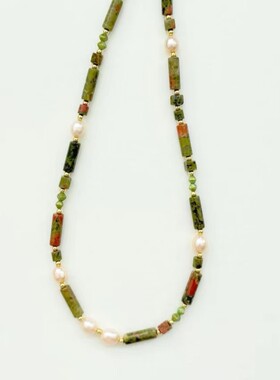 天然石多巴胺贝壳串珠项链轻奢高级感小众设计玉石毛衣链waki项饰