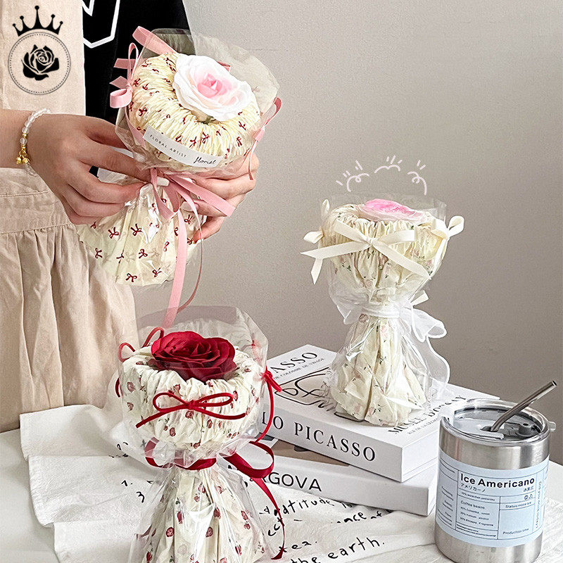 芯芝荔 单支玫瑰小花束 情侣见面礼永生仿真花艺蝴蝶结装饰香皂花