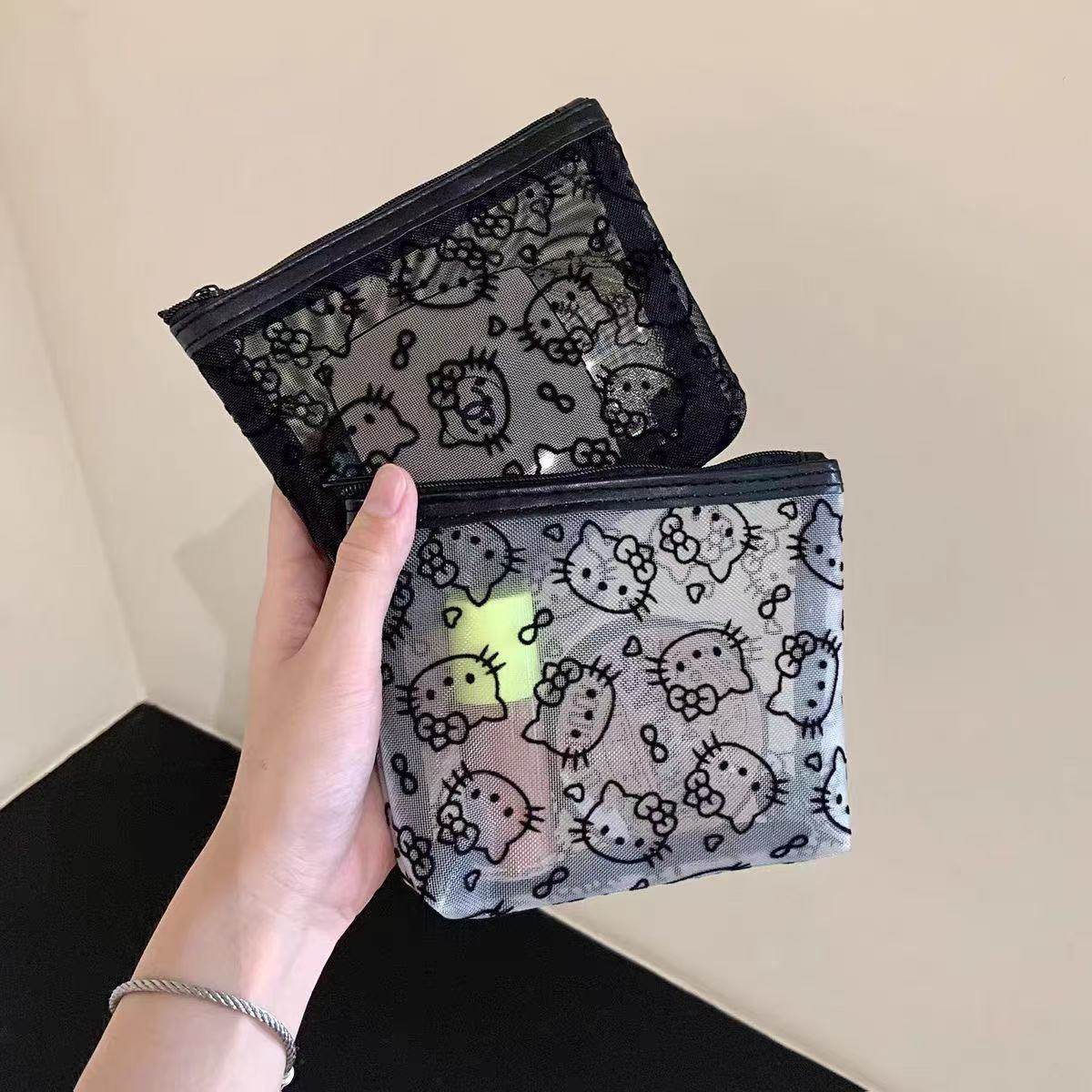 kitty透明网纱化妆包便携式补妆包外出收纳旅行手拿包零钱耳机包,淘宝优惠券,粉丝福利购,淘宝优惠卷