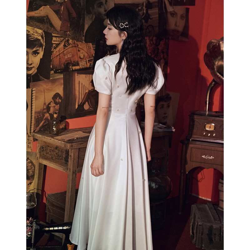 法式白色女2020新款气质宴会连衣裙 兰聚礼服/晚装