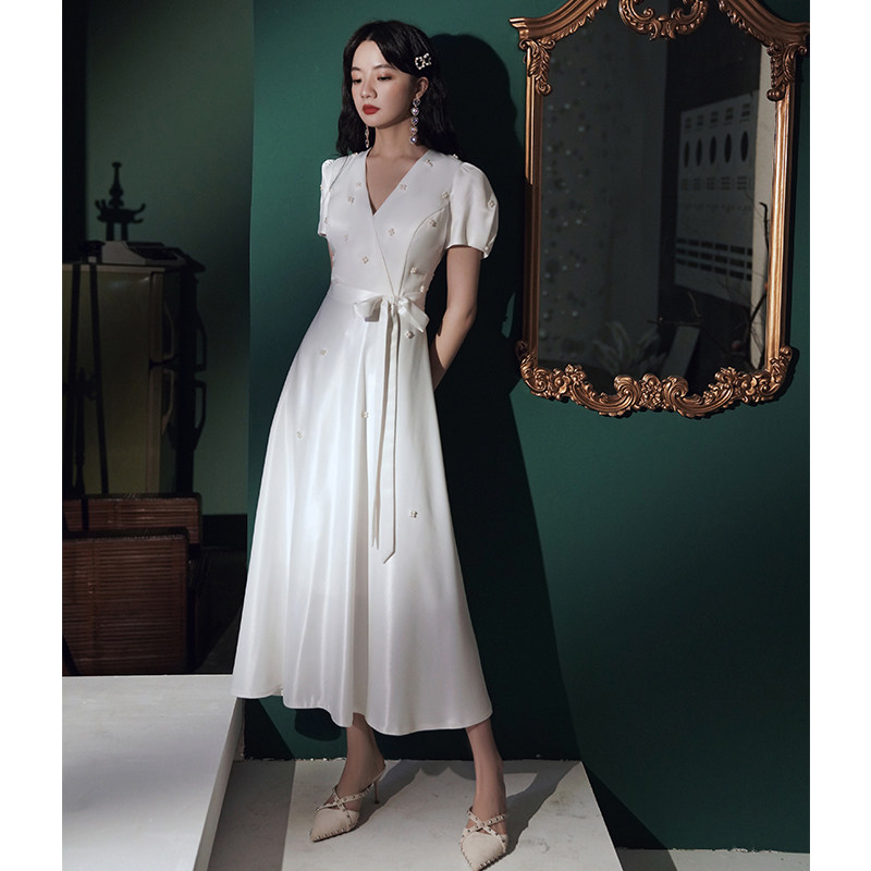 法式白色女2020新款气质宴会连衣裙 兰聚礼服/晚装