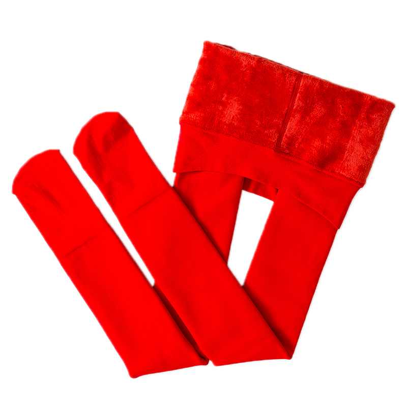 大红色新娘加绒加厚外穿踩脚连裤袜 媞名打底裤