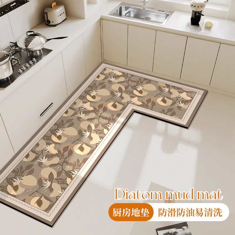 厨房地垫防滑防油可擦免洗2024新款耐脏覆古脚垫l型硅藻泥吸水垫