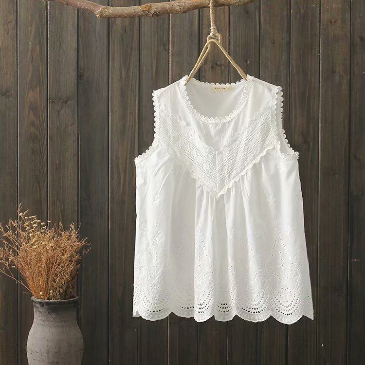 甜美蕾丝花边镂空绣夏季宽松娃娃衫 悦叙衬衫