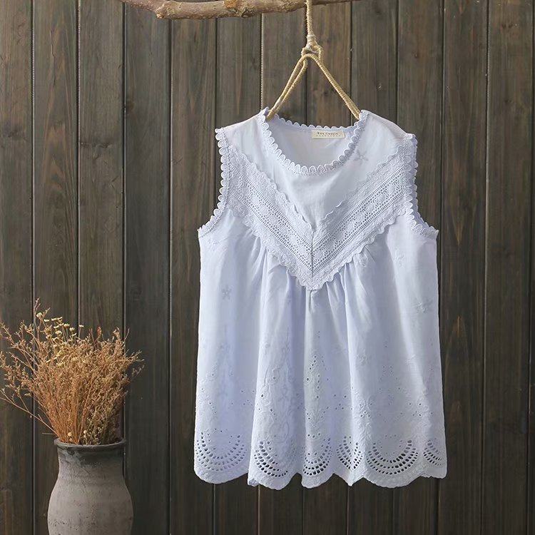 甜美蕾丝花边镂空绣夏季宽松娃娃衫 悦叙衬衫