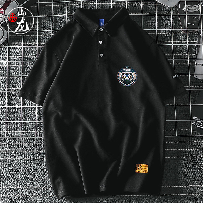 夏季新款卡通印花潮牌翻领polo衫 画山龙Polo衫