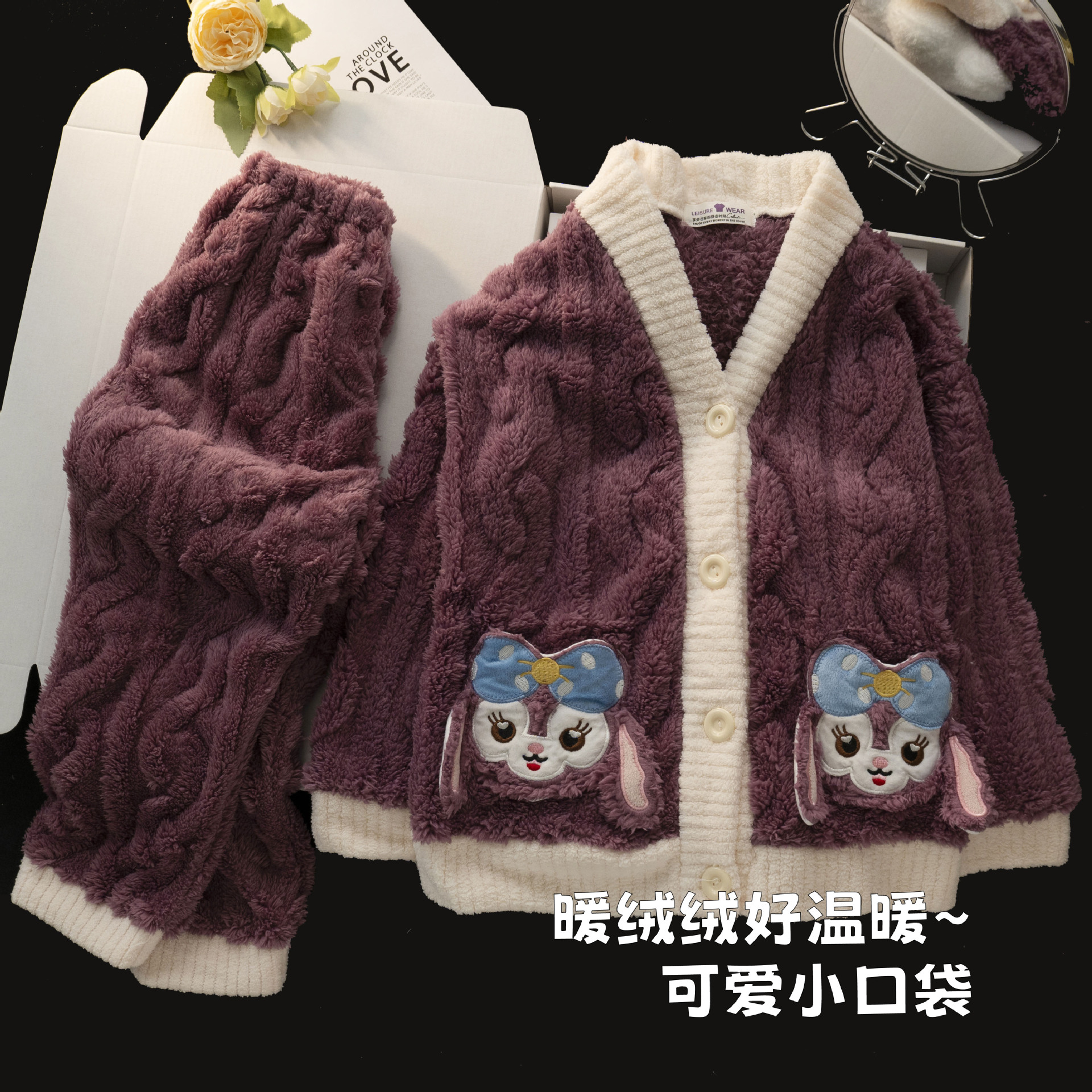 HelloKitty女童睡衣秋冬季加厚加绒儿童KT猫家居服女孩套装2026新 - 图2