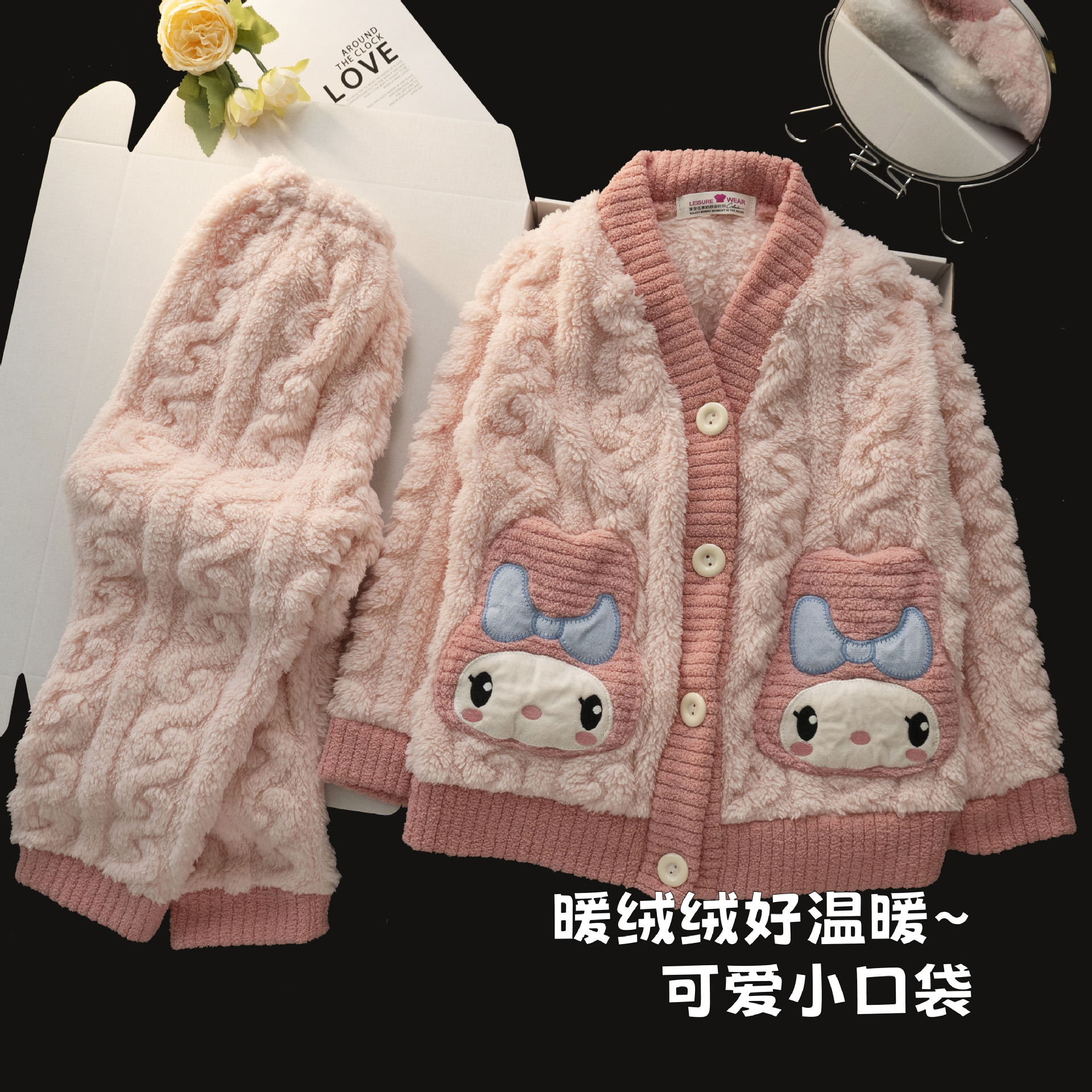 HelloKitty女童睡衣秋冬季加厚加绒儿童KT猫家居服女孩套装2026新 - 图3