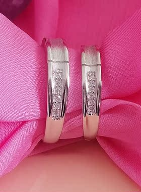 全纯银镶钻情侣对戒刻字表白礼物