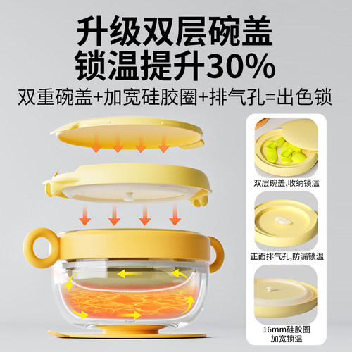 dodopapa爸爸制造注水保温碗婴儿辅食碗宝宝外出餐具儿童不锈钢碗 - 图1