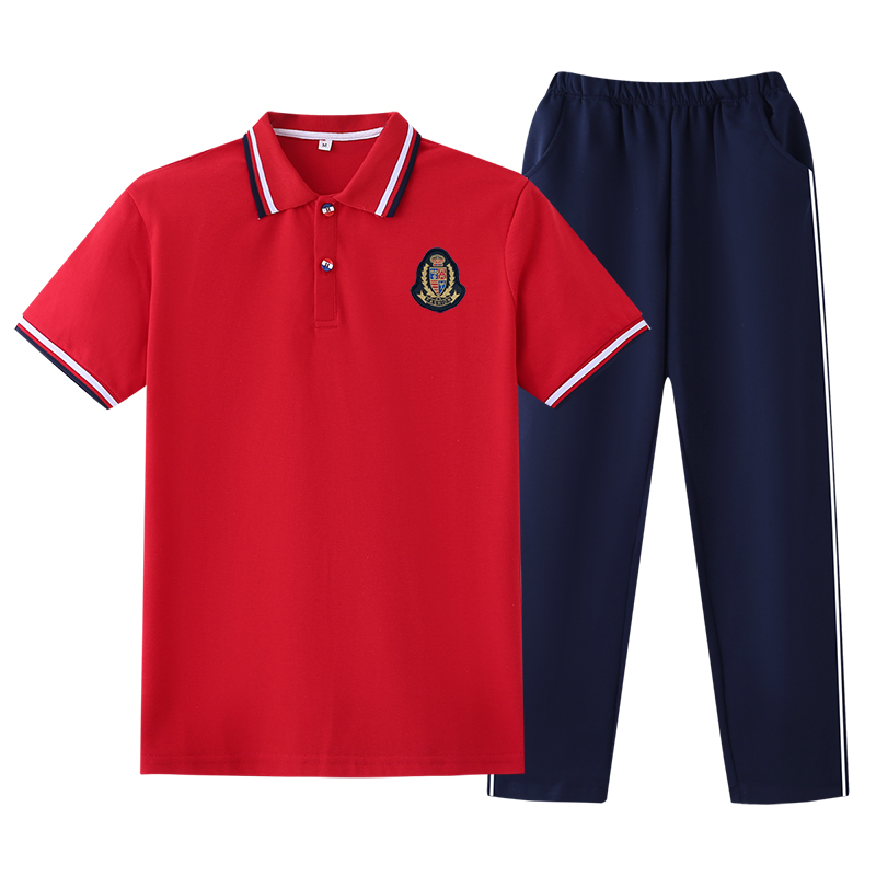 校服套装小学生polo衫白色幼儿园园服夏季短袖T恤中学生儿童班服 - 图2