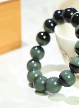 纯天然新疆和田玉沙枣青且末糖料手串聚宝盆男女款手串16MM附证书