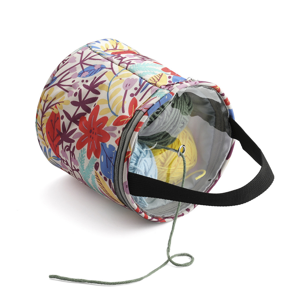 印花带盖毛线收纳包尼龙短款打孔毛线筒包毛线钩针编织工具防尘包,淘宝优惠券,粉丝福利购,淘宝优惠卷