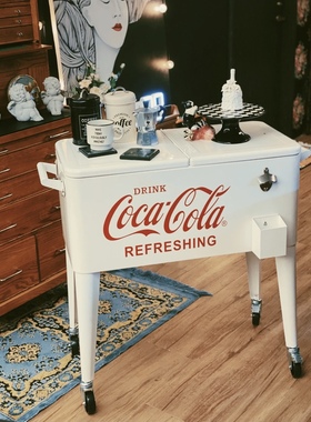 可口可乐小推车冷藏保温箱冰桶柜子折叠玻璃收纳茶边几复古置物架