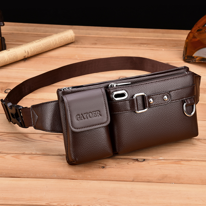 High-end Mens Casual Purse Fall Chest Bag Small Satchel Multifunction Large Capacity Mobile Phone Bag Soft Leather Sport Outdoor