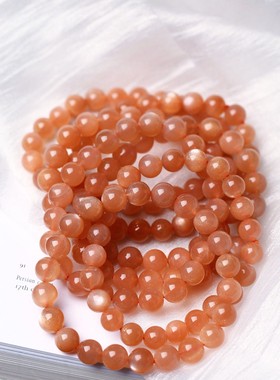 2026克价超值 天然水晶橙月光石圆珠款单圈手錬 女款橙色月光石手