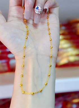 2026古法沙金爆闪雷色珠项链 女轻奢高级感黄铜镀金圆珠锁骨链ins