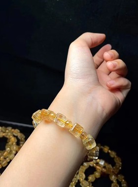 2026工厂直销 天然金发晶方糖手串 色泽金黄 发丝明显 精工方糖