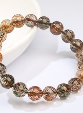 2026鸿初珠宝 天然黑金超七手链 黑色钛晶超七手链圆珠手串