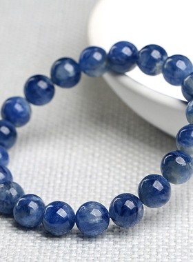 2026鸿初珠宝 天然蓝晶云母圆珠手串 天然蓝晶石云母共生圆珠手串