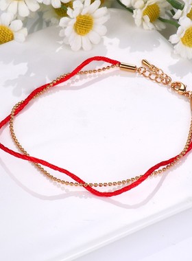 2026新款红色本命年气质简约珠珠双层红绳手链女闺蜜情侣礼物厂家