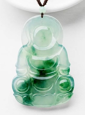 2026石英玉吊坠 冰种翡翠色玉佛吊坠浅绿色玉观音男女弥勒佛吊坠