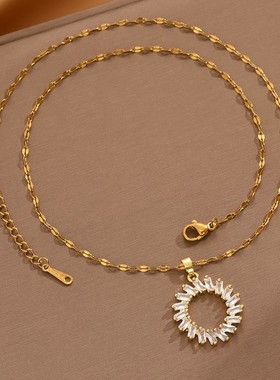 2026时尚韩版小众简约几何太阳项链潮流百搭女锁骨链创意齿轮项饰