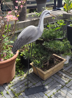 YBOX原木铁艺海鸟苍鹭落地摆件