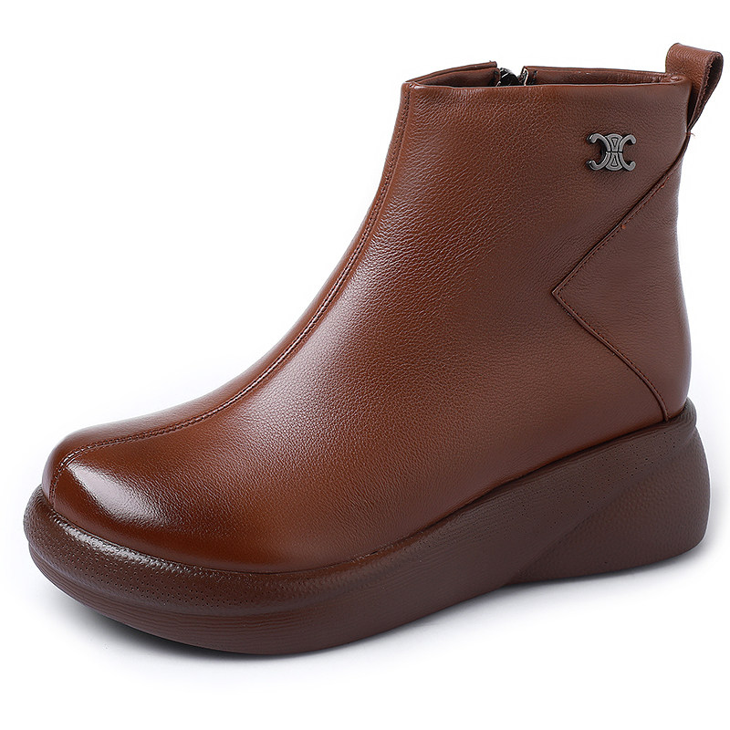 中年妈妈软底短靴真皮厚底秋季单靴软皮冬季加绒棉鞋羊毛女士靴子,淘宝优惠券,粉丝福利购,淘宝优惠卷