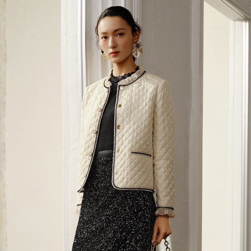 【掌柜推荐】BuouBuou秋季新品优雅夹棉棉服小香风外套女DKGE171