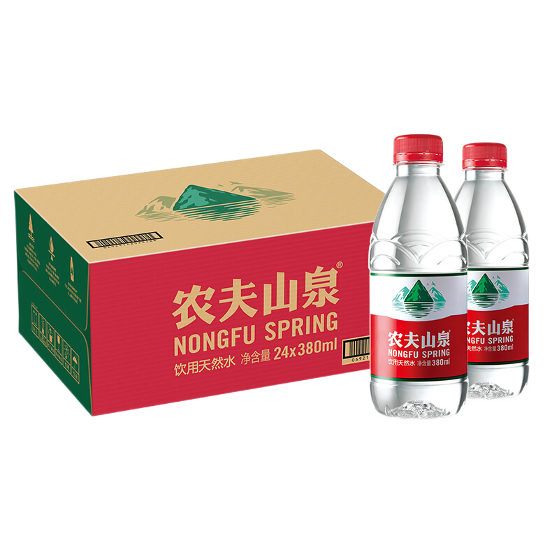 农夫山泉饮用天然水380ml*24瓶整箱 弱碱性水 小瓶装会议用水 - 图0