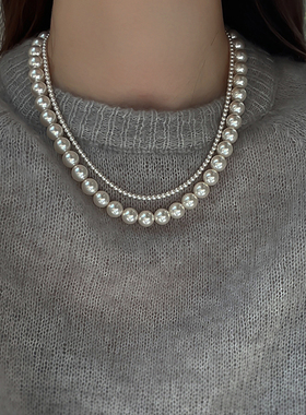 叠戴珍珠项链轻奢小众设计高级感