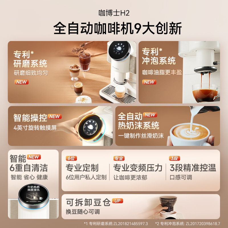 【政府补贴15%】咖博士咖啡机家用小型意式全自动一键美式拿铁H2