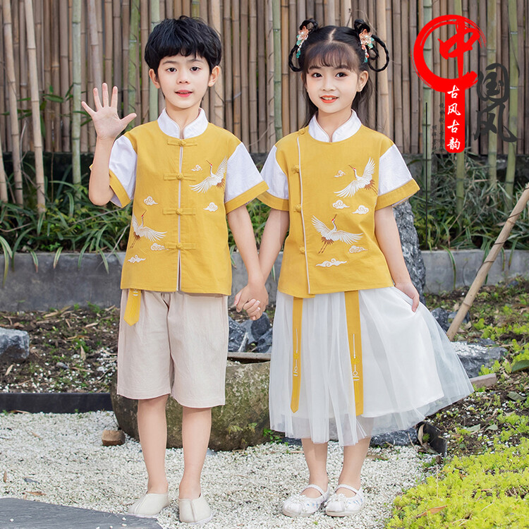 儿童古装汉服中国风幼儿园园服小学生毕业照服装夏季六一演出服夏 - 图1