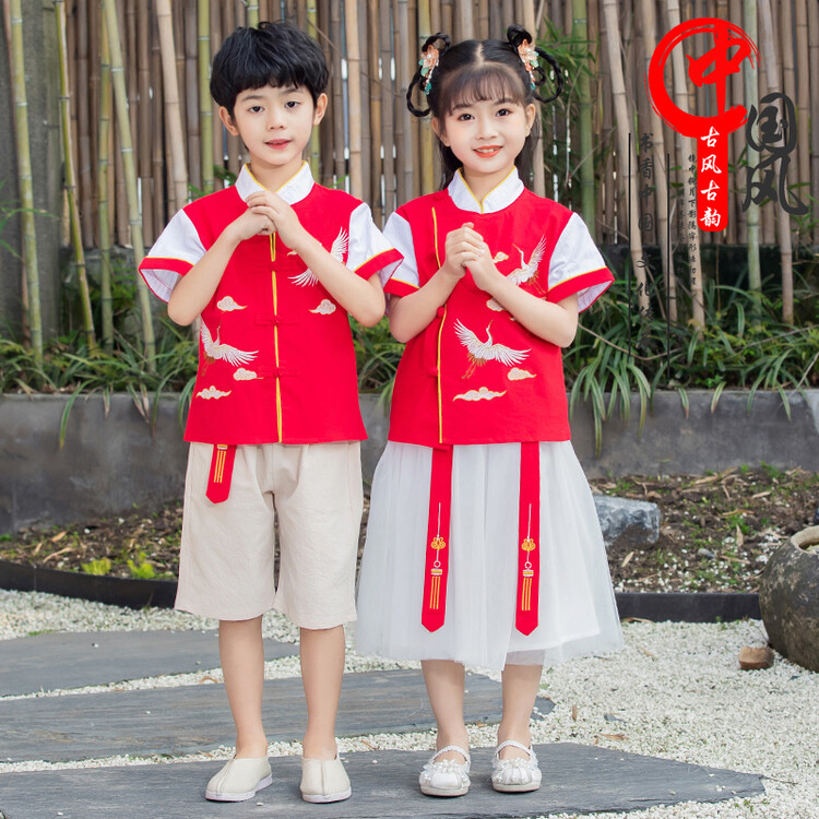 儿童古装汉服中国风幼儿园园服小学生毕业照服装夏季六一演出服夏 - 图0