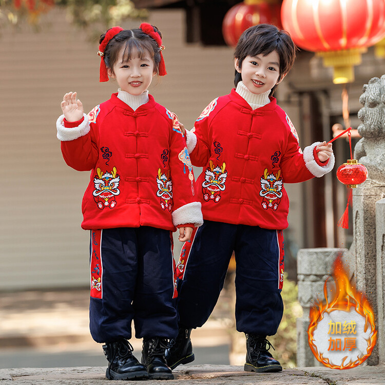 中小童拜年服男宝宝汉服加绒加厚冬款中国风古装幼儿园元旦演出服 - 图1