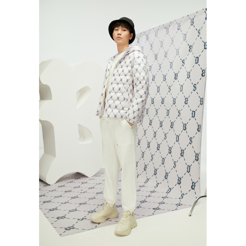 [新国标]波司登奥莱羽绒服男老花简约百搭潮流外套连帽轻薄羽绒服