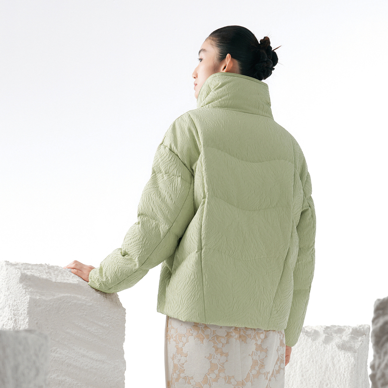 【鹅绒】波司登奥莱女士高端商务暗花东方新中式大翻领羽绒服短款