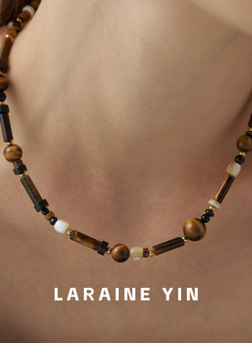 【买3免1】民族风虎眼石杏色白贝钛钢项链女高级感气质百搭锁骨链