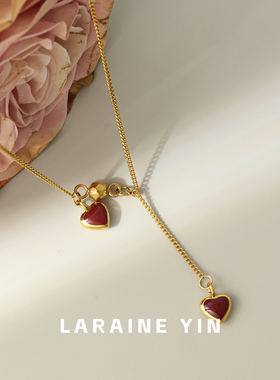 【买3免1】小众高级感红色流苏双爱心项链吊坠锁骨链轻奢颈链