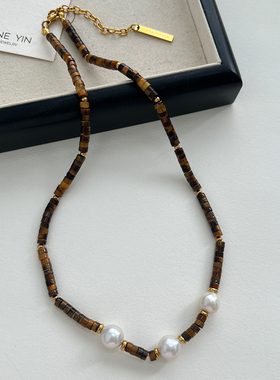 小众设计天然石串珠项链巴洛克珍珠日韩冷性风秋冬高级毛衣链