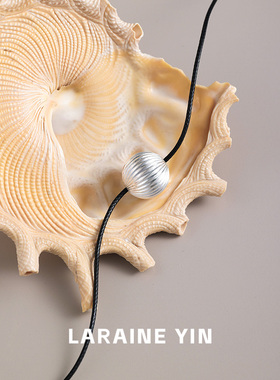 小众简约设计s925纯银纹理珠吊坠项链长款黑色蜡绳秋冬毛衣链