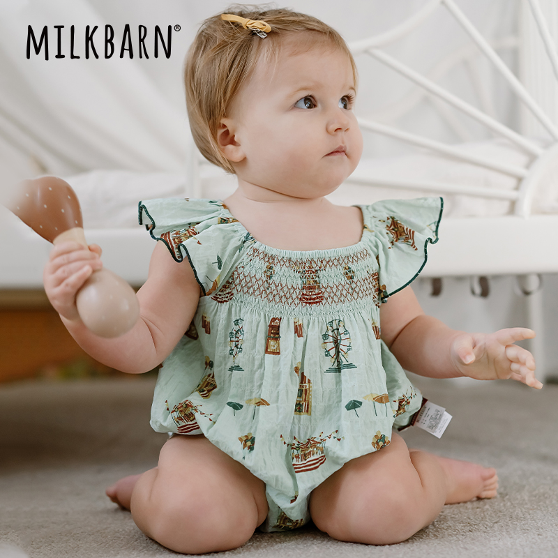 Milkbarn2024新品婴儿包屁衣女宝宝衣服夏季短袖哈衣新生儿爬爬服 - 图2