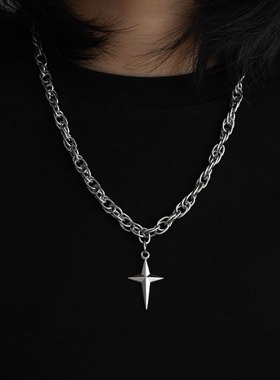 钛钢十字星项链男款不掉色