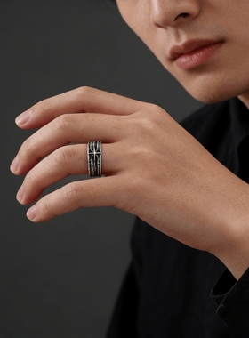 星夜复古朋克暗黑男士开口戒指